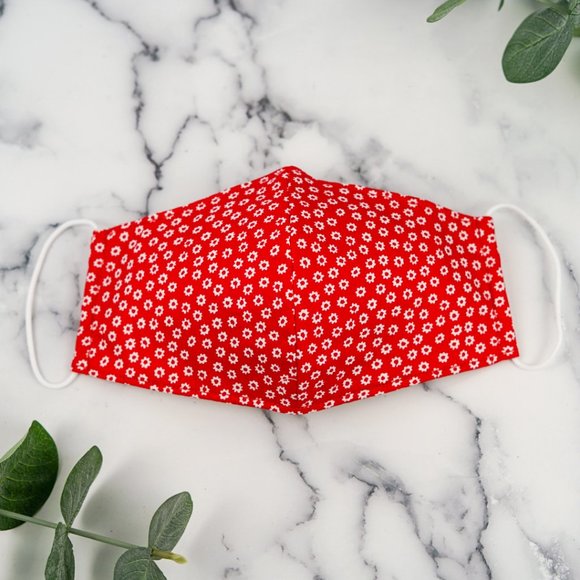 Handmade Accessories - Petit Red Floral, Cotton face mask